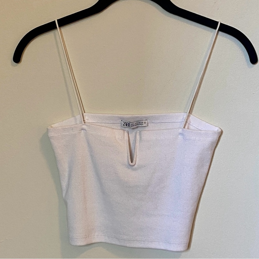Zara White Ribbed Crop Top